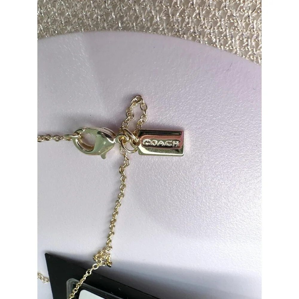 Coach Gold-Plated Signature Rondell 3 ring pink enamel Necklace 16 + 2”